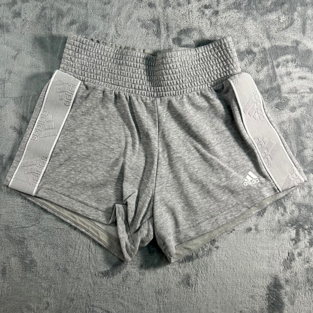 Adidas Women Shorts‎ Gray Smocked Waist Athletic Logo Tape XS
